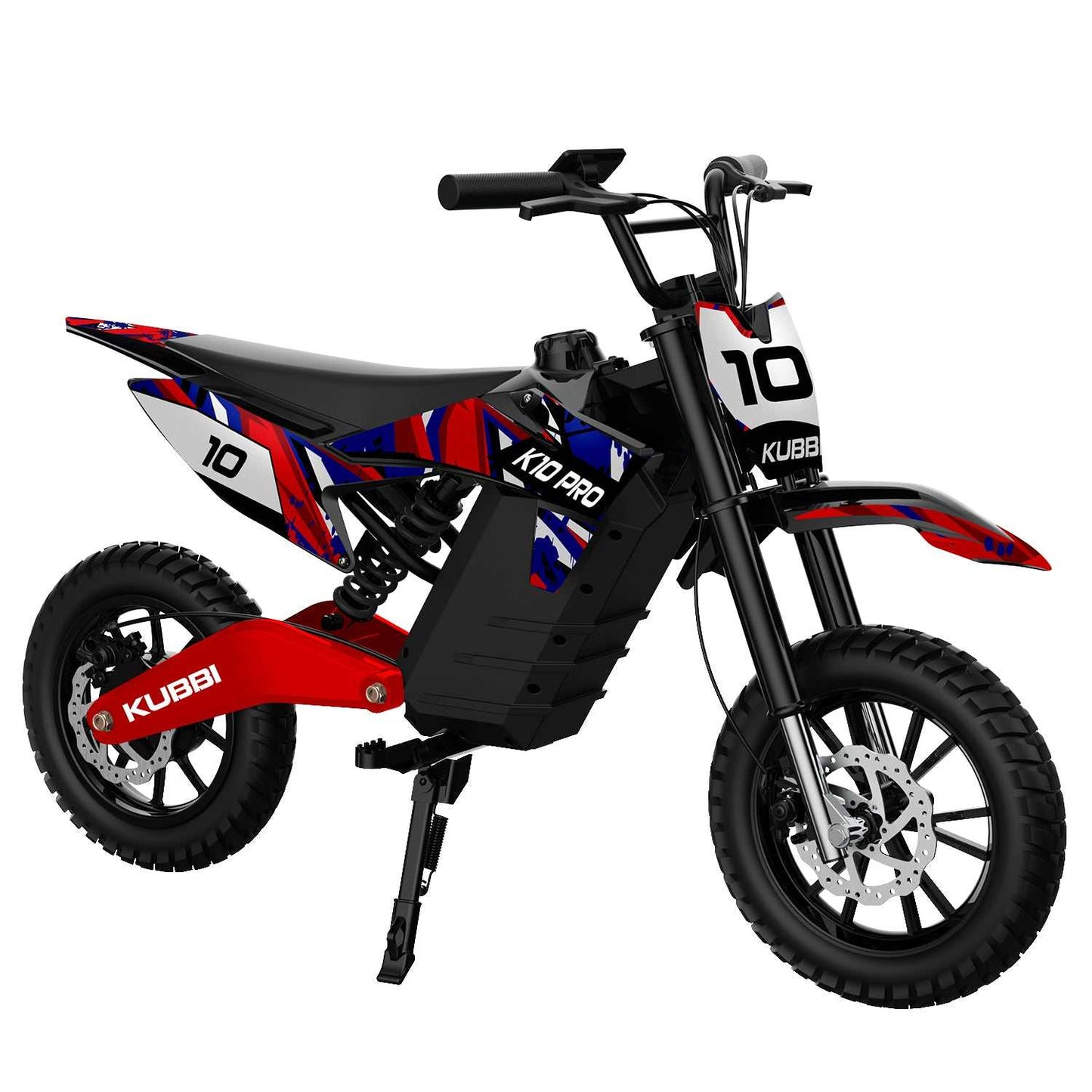 Kubbi K10 Pro kids electric dirt bike with 14" off-road tires, 800W motor, front and rear suspension, suitable for ages 8-16, speeds up to 30 km/h
