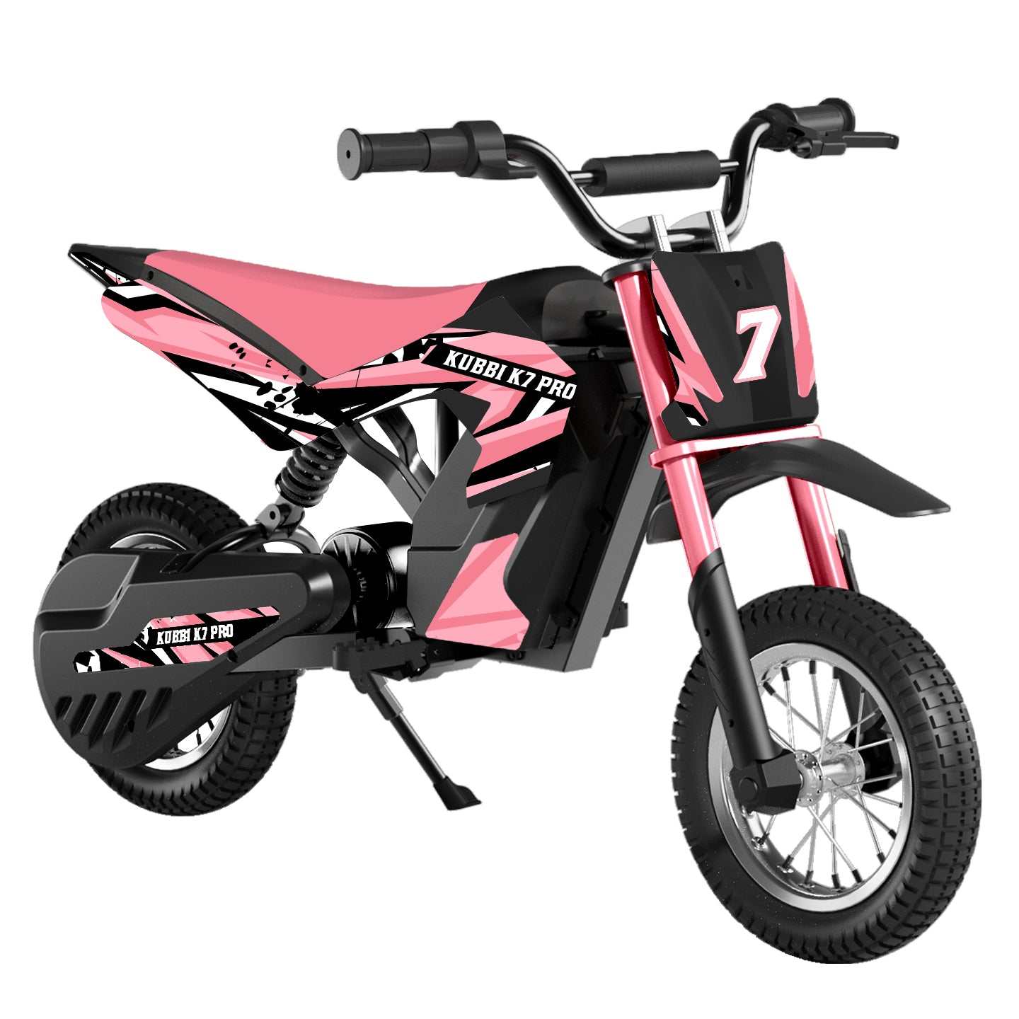 Kubbi K7 Pro Dirt Bike electric kids off-road bike with 14-inch inflatable tires and adjustable speed modes for ages 6-10