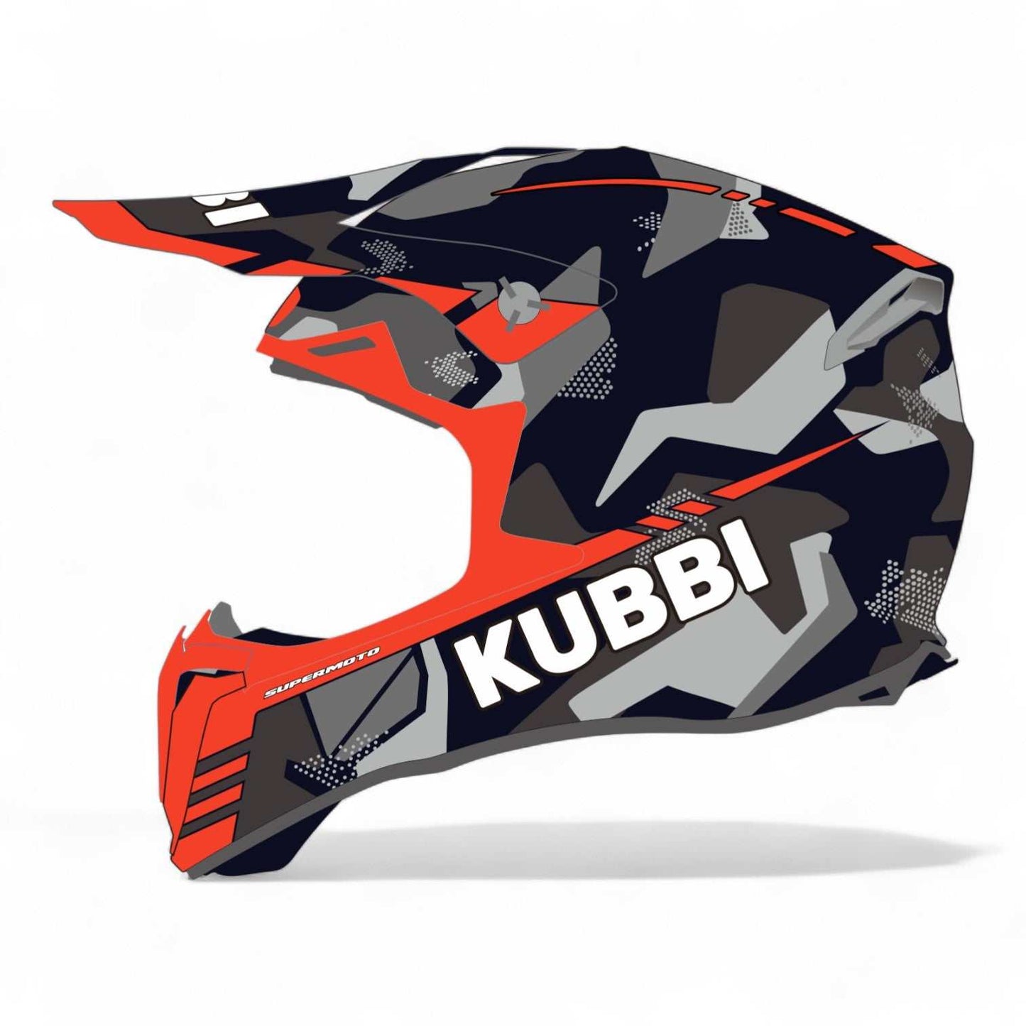 Kubbi Kids red motocross crash helmet with black and gray accents