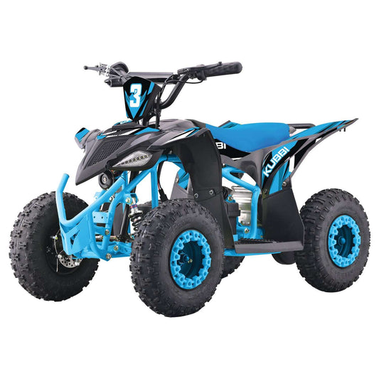 Kubbi Q3 Quad electric kids ATV in blue and black with rugged tires and sporty design