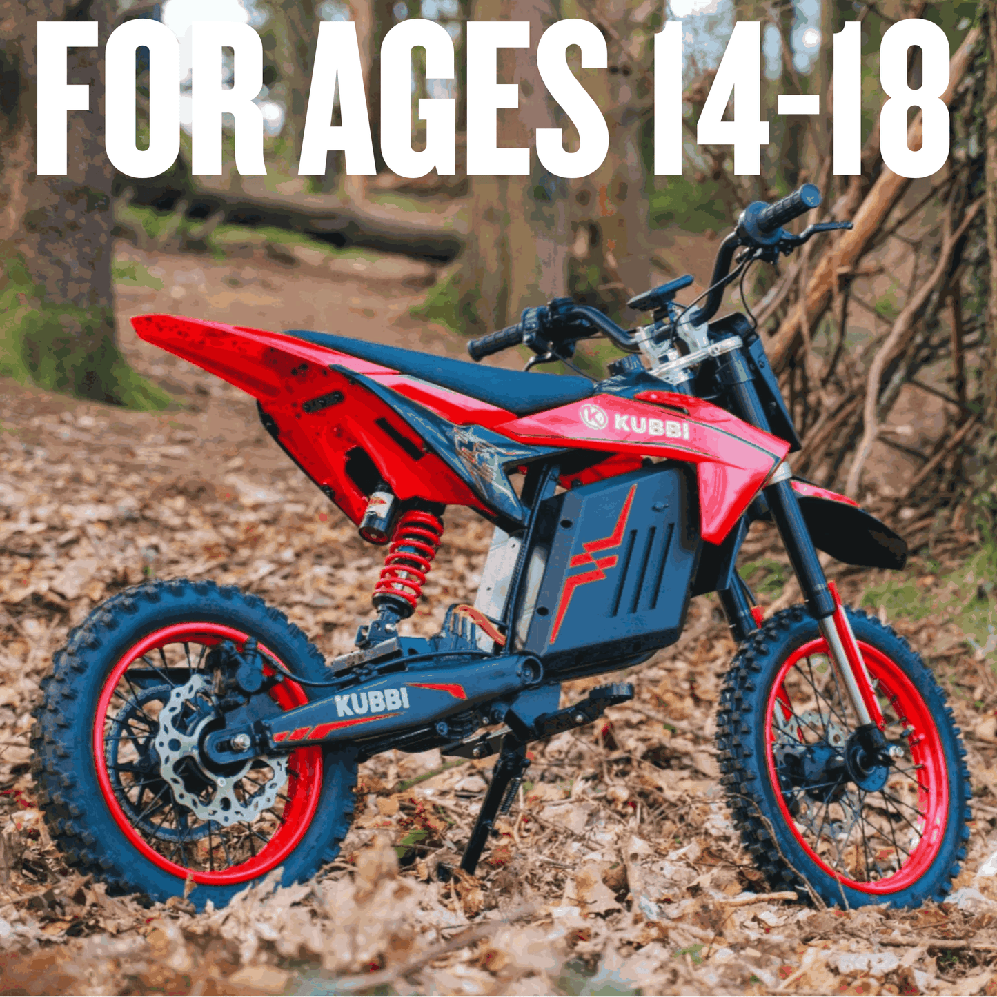 Kubbi K22 Electric Dirt Bike for teenagers on off-road trail with durable tyres and adjustable performance modes
