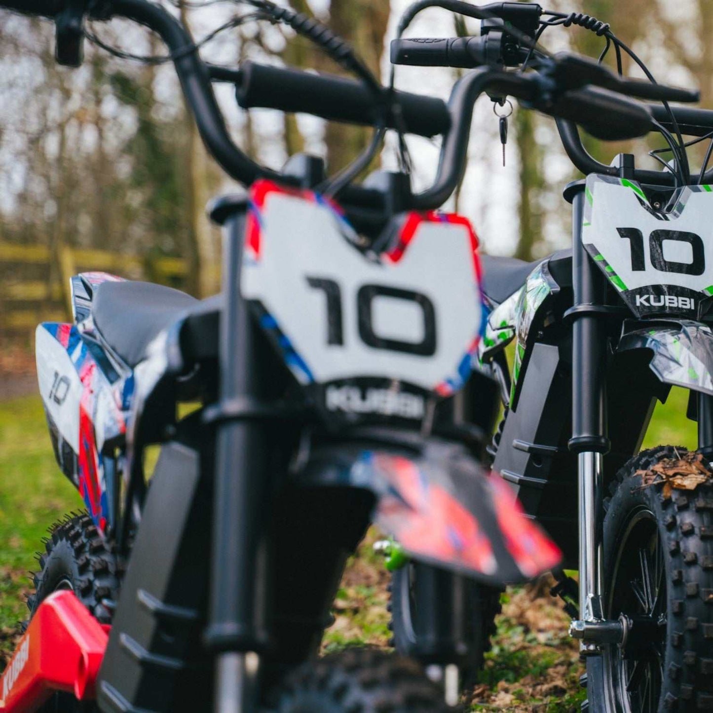 Kubbi K10 Pro electric dirt bike for kids aged 8-14 with 800W motor, full suspension, and 14-inch off-road tires