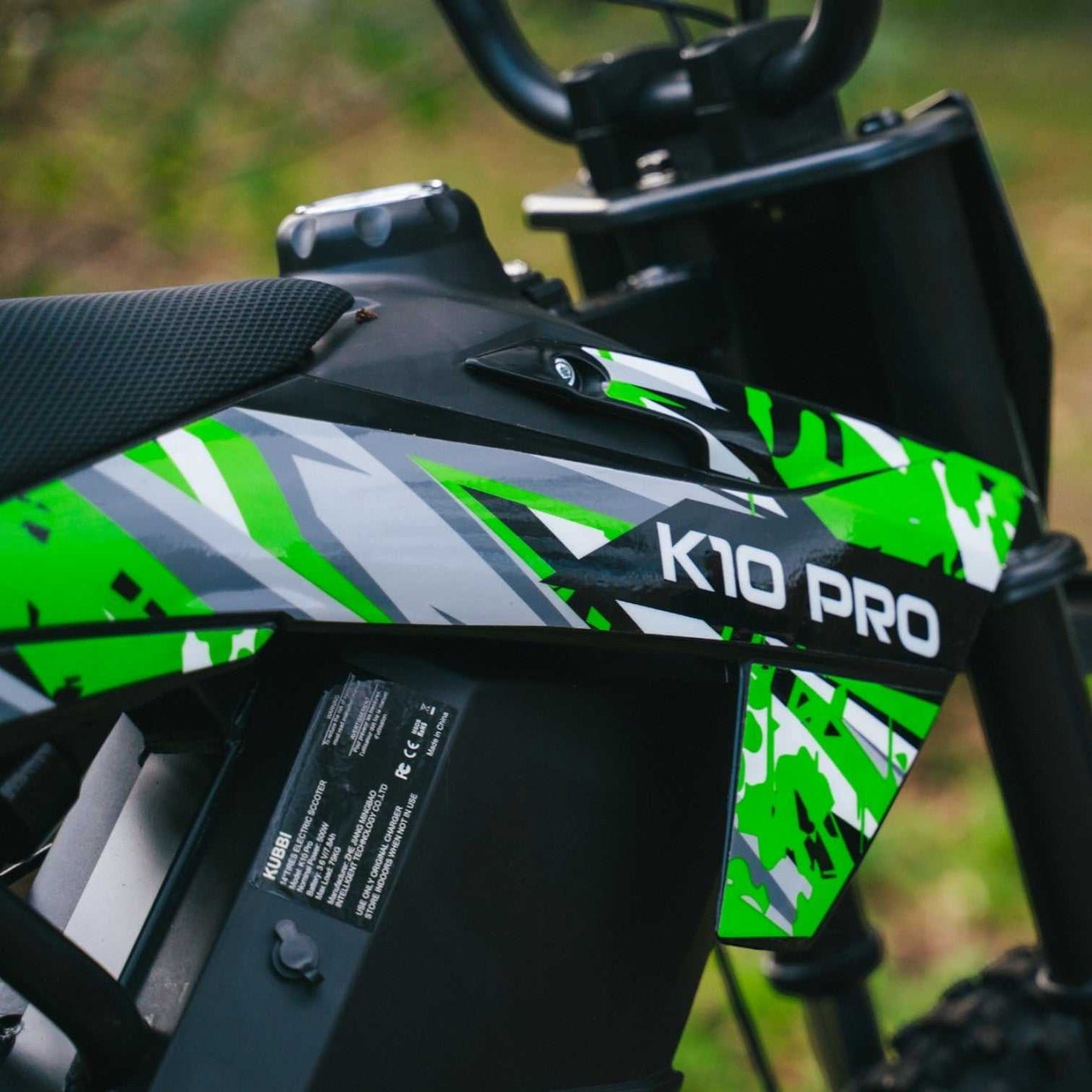 Kubbi K10 Pro electric dirt bike for teens aged 8 to 14 with 800W motor, full suspension, and 14-inch off-road tires