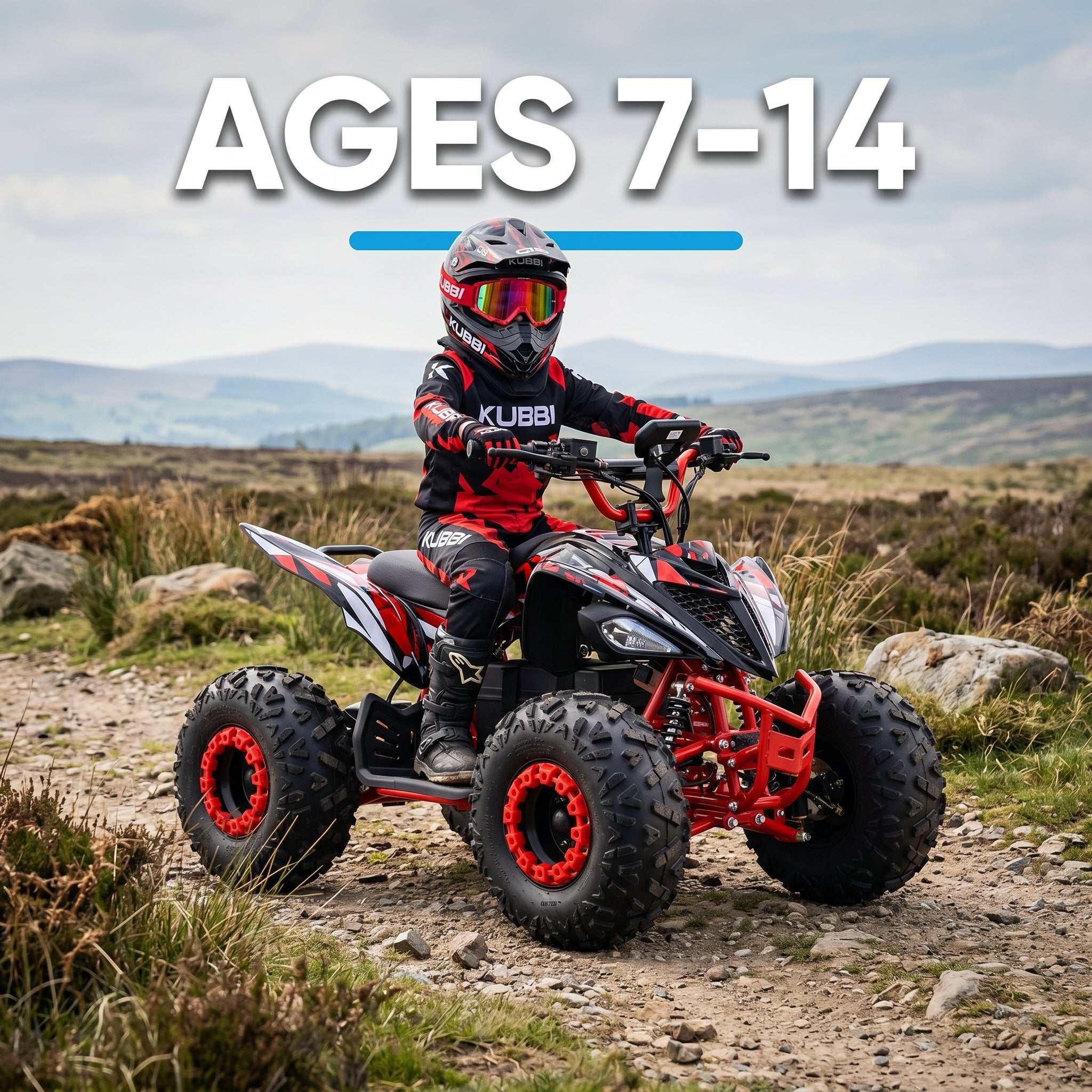 Kubbi Q19 electric quad bike for kids ages 7 to 14 with 1500W motor and shaft drive system