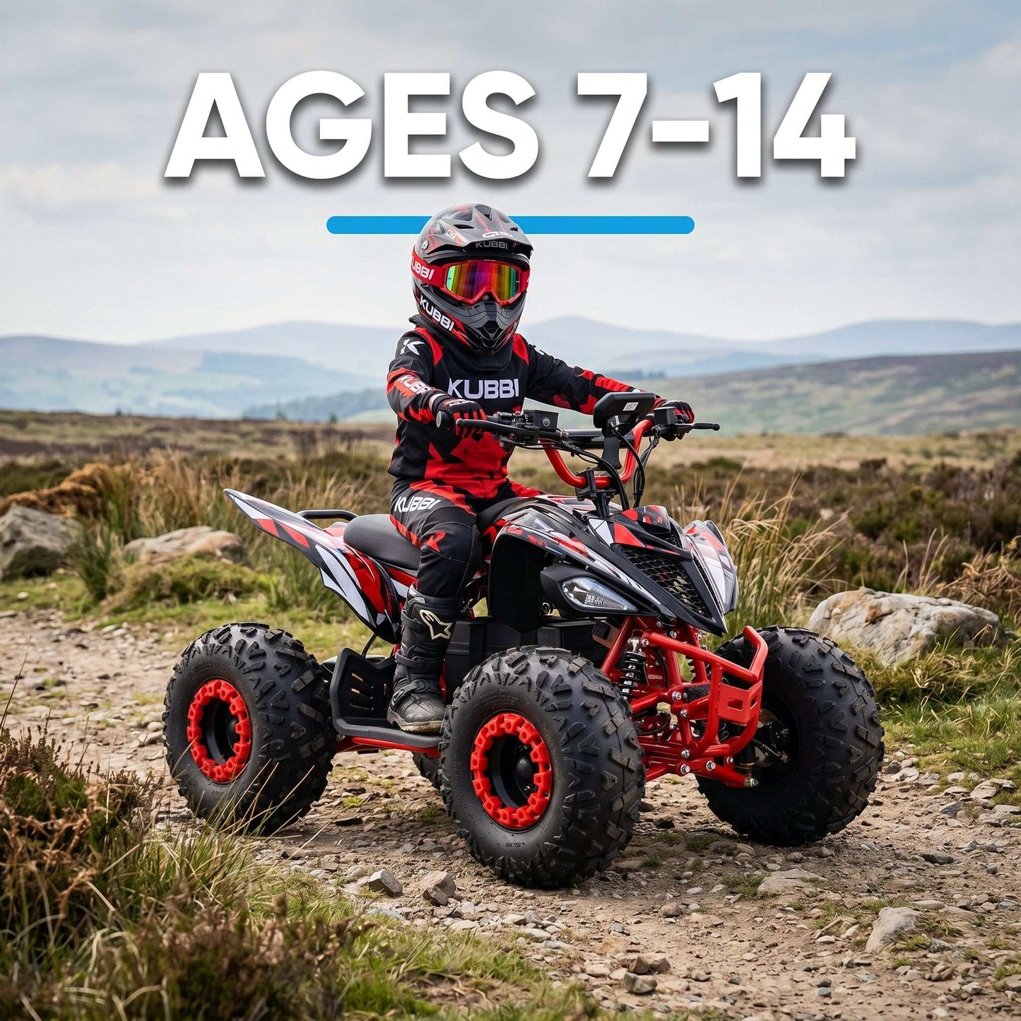 Kubbi Q19 electric quad bike for kids ages 7 to 14 with 1500W motor and shaft drive system