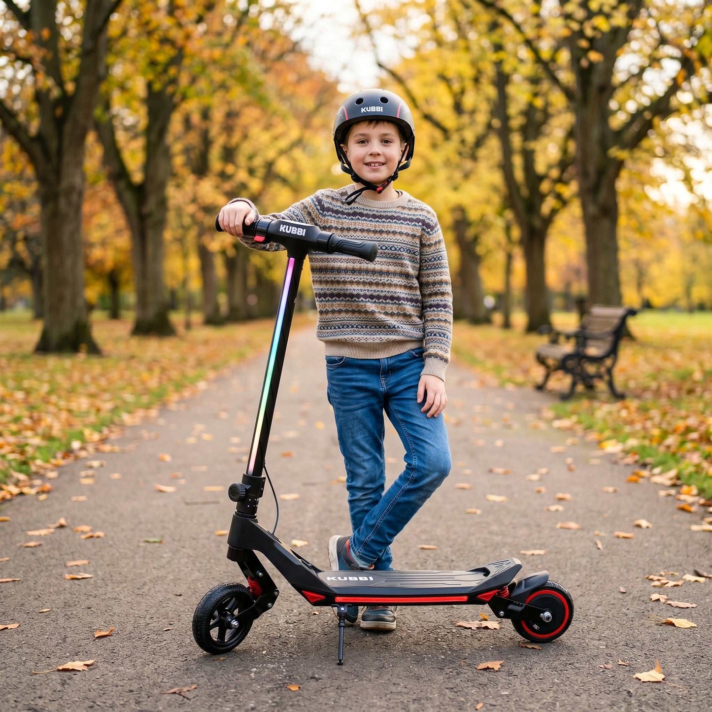 Kubbi S7 Pro junior off-road electric scooter for kids ages 8-13 with 200W motor and splash-resistant design