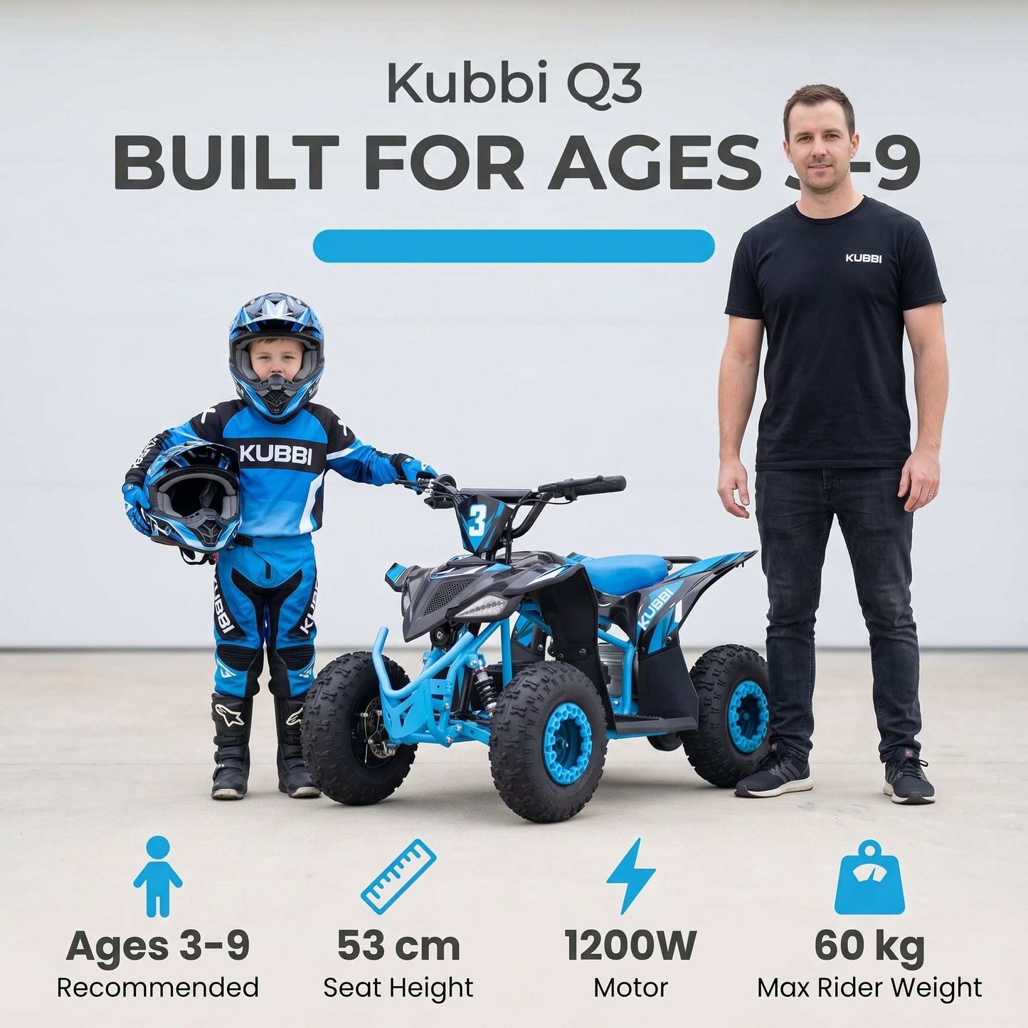 Kubbi Q3 Electric Quad Bike for Kids Ages 3-9 with 1200W motor and parental speed control