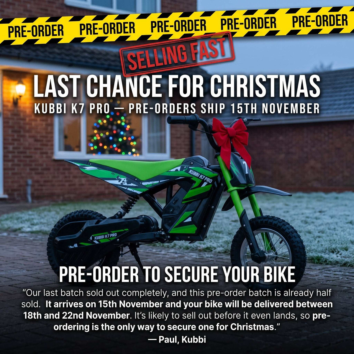 Kubbi K7 Pro Electric Dirt Bike for Kids (Ages 6-10)