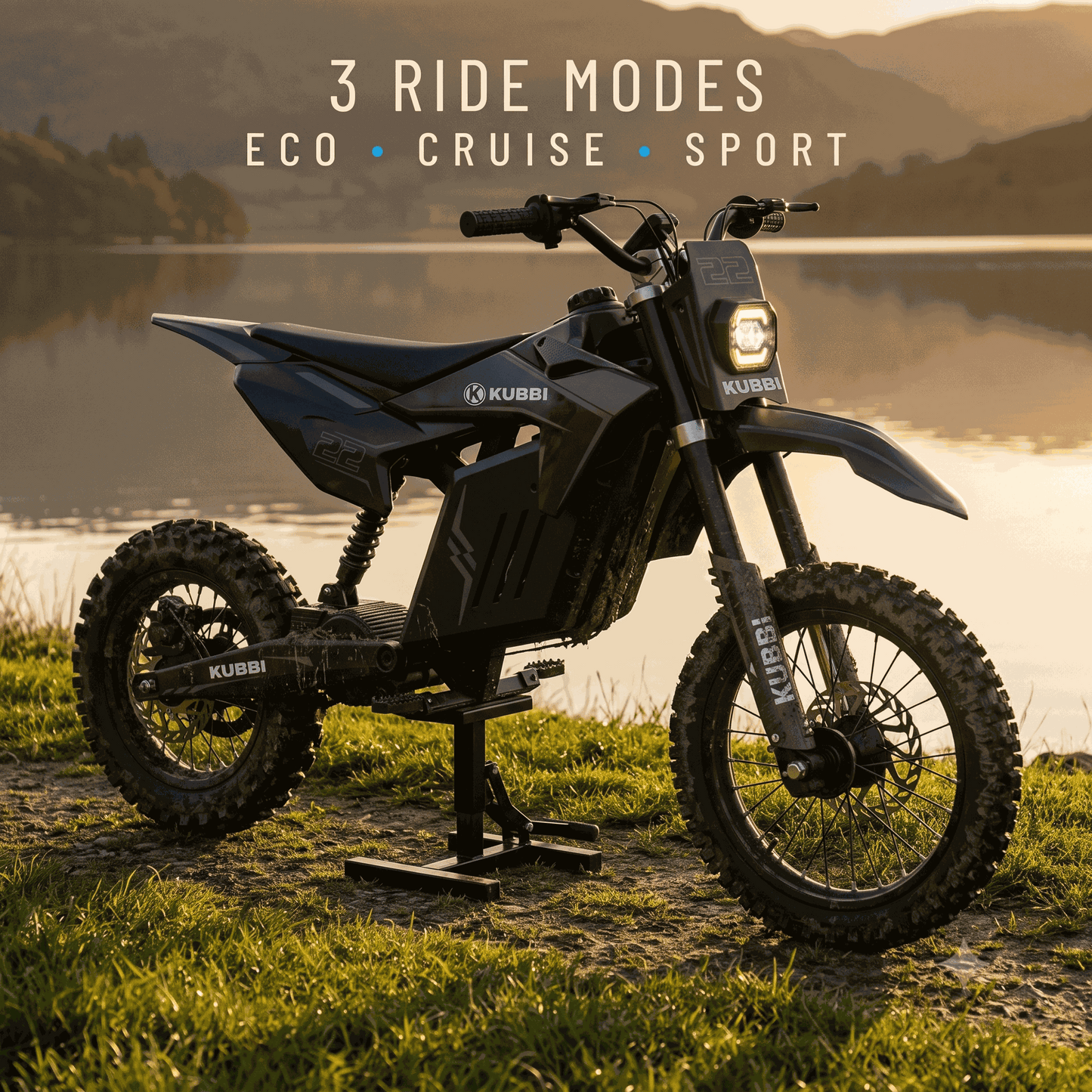 Kubbi K22 electric dirt bike for teenagers riding off-road on rough terrain