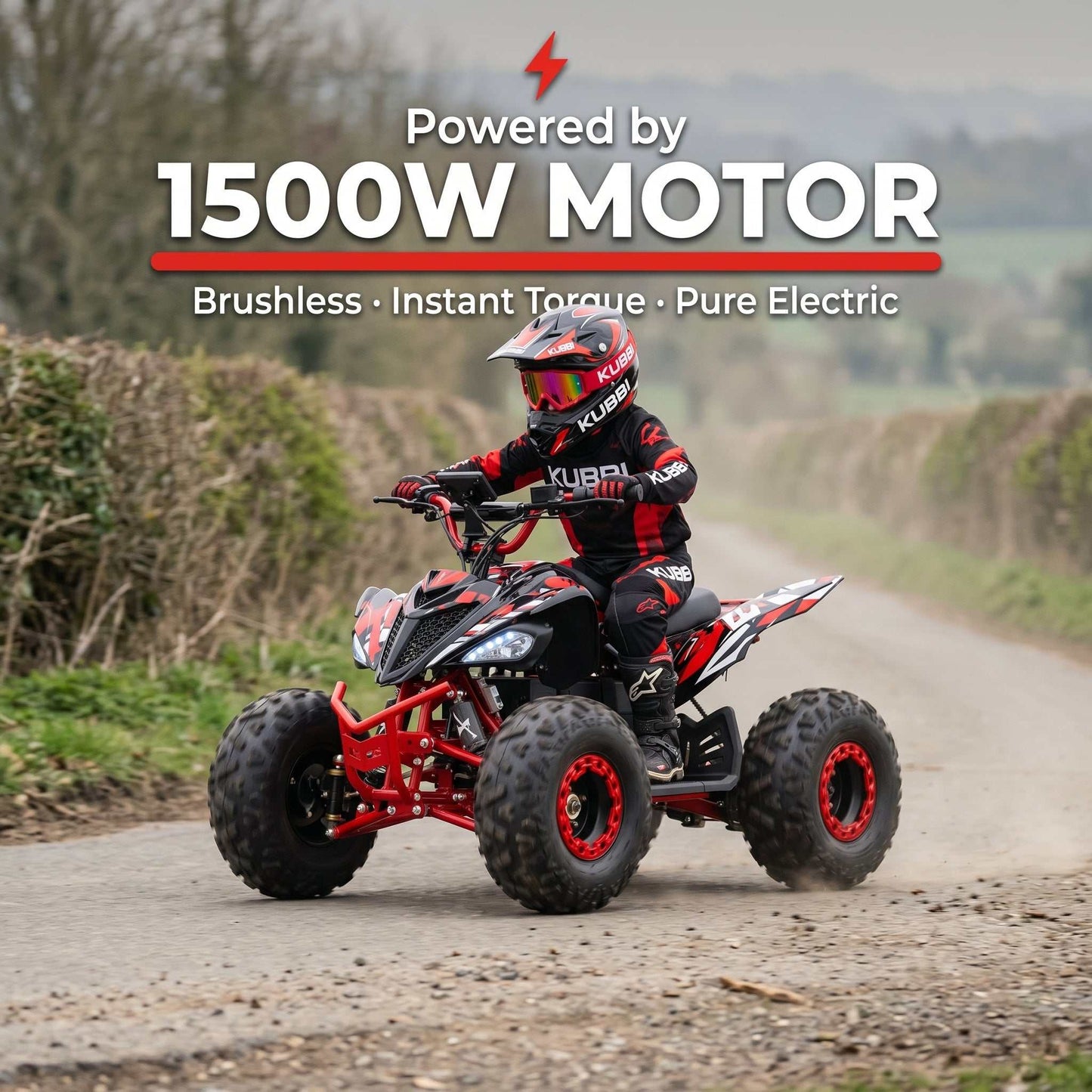 Kubbi Q19 electric quad bike for kids aged 7-14 with 1500W motor and shaft drive system