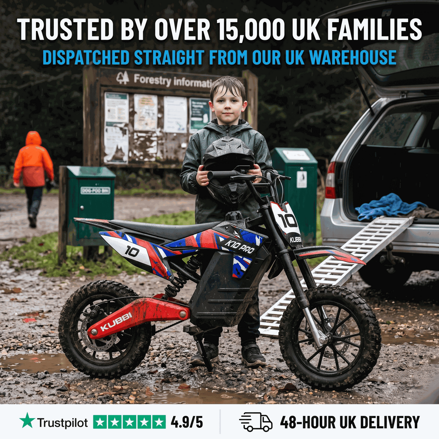 Kubbi K10 Pro electric dirt bike for kids ages 7-12 with 800W motor and 14-inch off-road tires