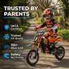 Kubbi K7 Pro Dirt Bike for kids aged 6-10 with 300W motor, 14-inch off-road tires, and adjustable speed modes