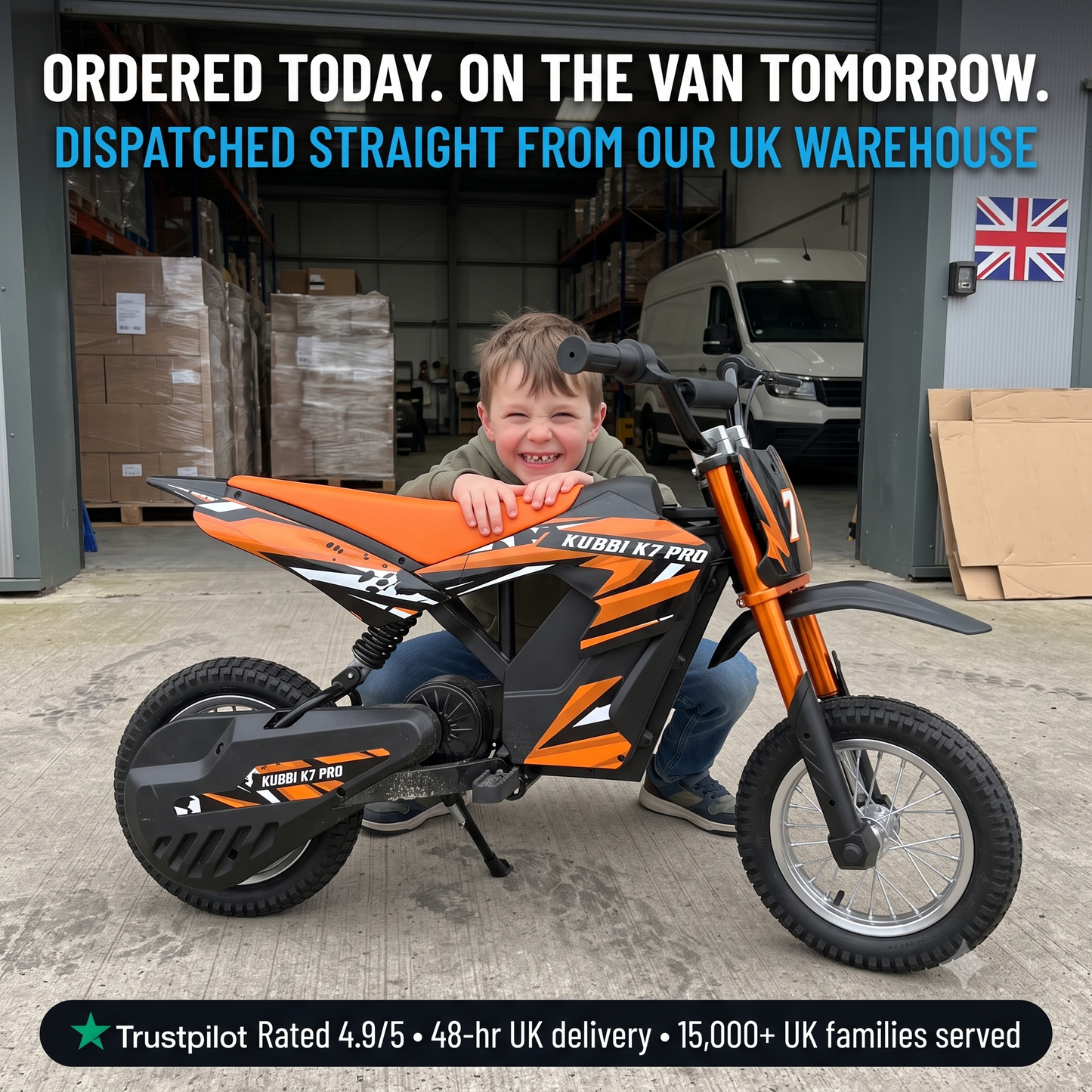 Kubbi K7 Pro electric dirt bike for kids with 14-inch off-road tires and 300W motor