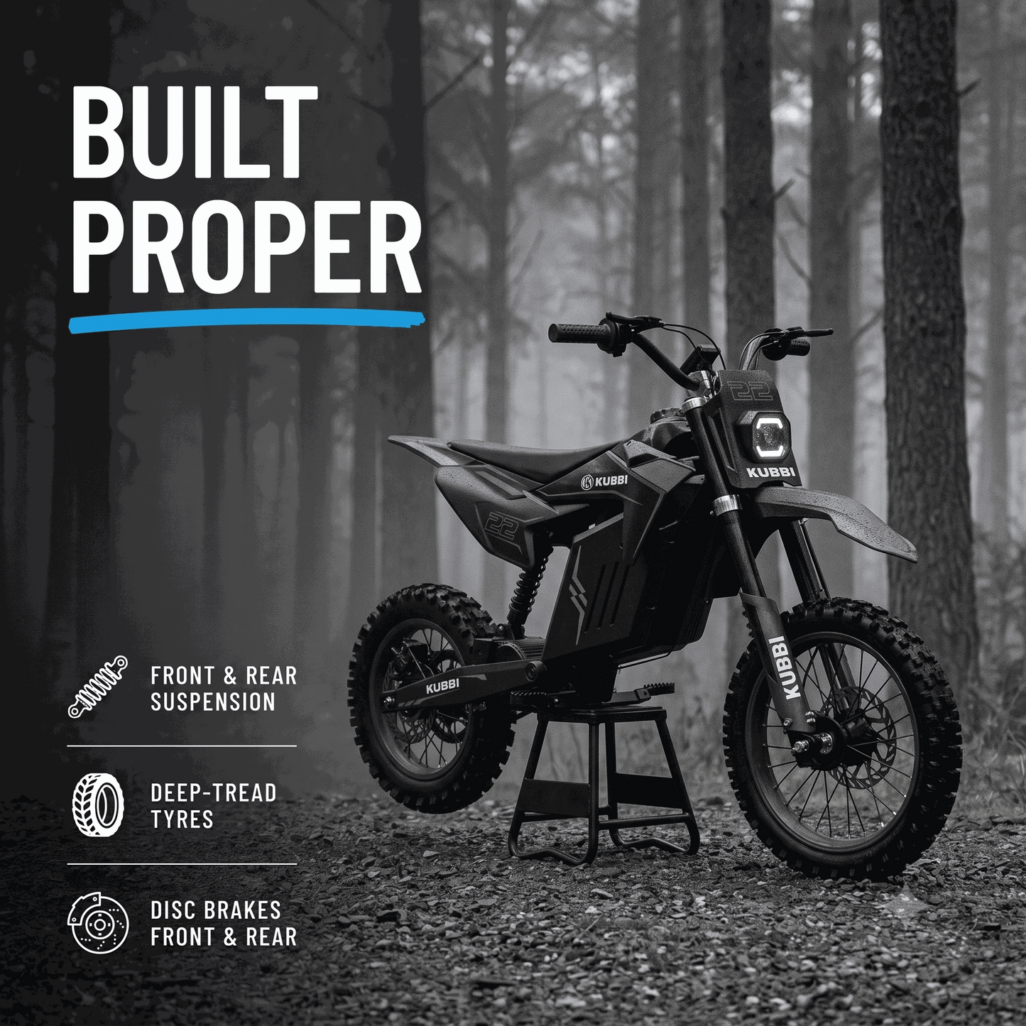 Kubbi K22 Electric Dirt Bike in red for teenagers riding off-road on dirt trail
