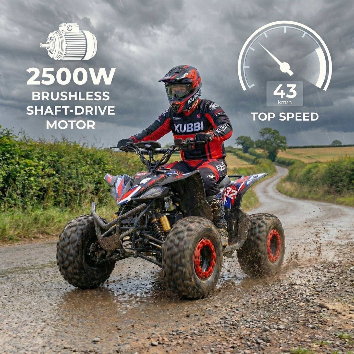 Kubbi Q32 Electric Quad Bike for Teens with 2500W motor and shaft drive system
