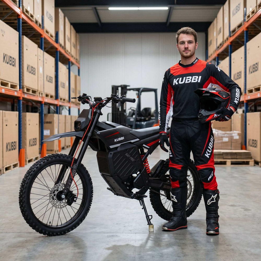 Kubbi K47 Pro electric dirt bike in action on rugged terrain