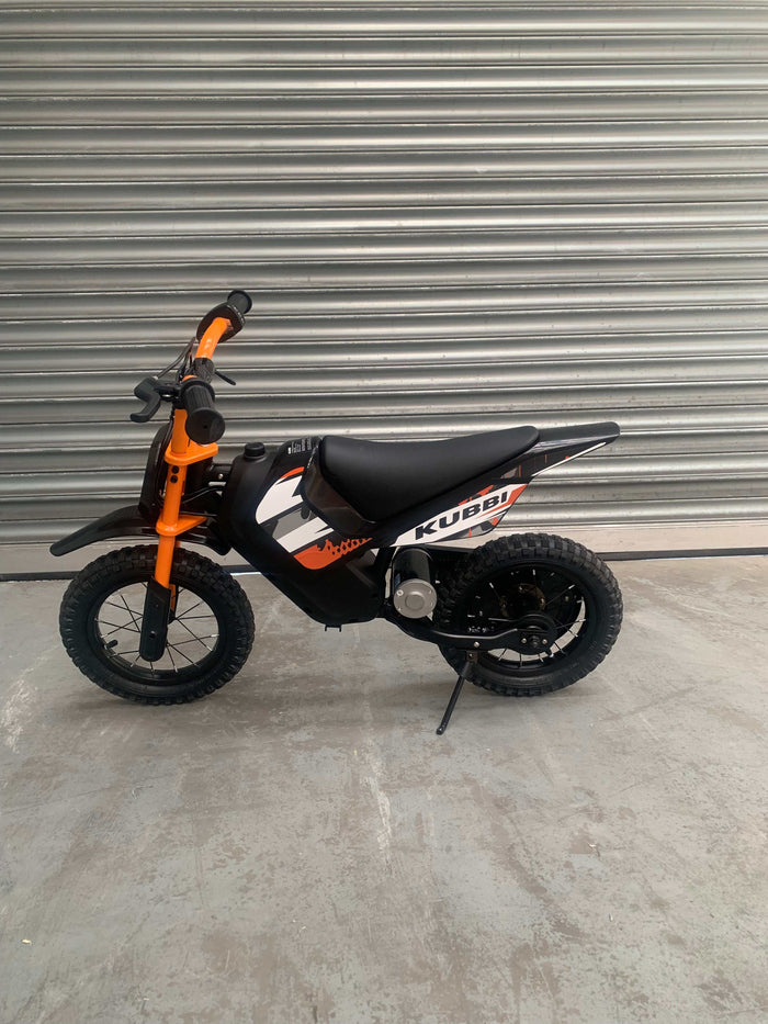 Kubbi Mini Electric Dirt Bike in orange, brand new and unused, warehouse deal only in Belfast
