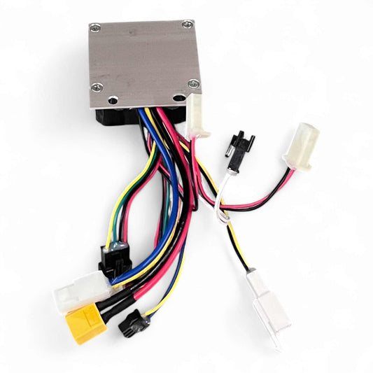 K7 Pro controller with multicolored wiring harness and connectors isolated on white background