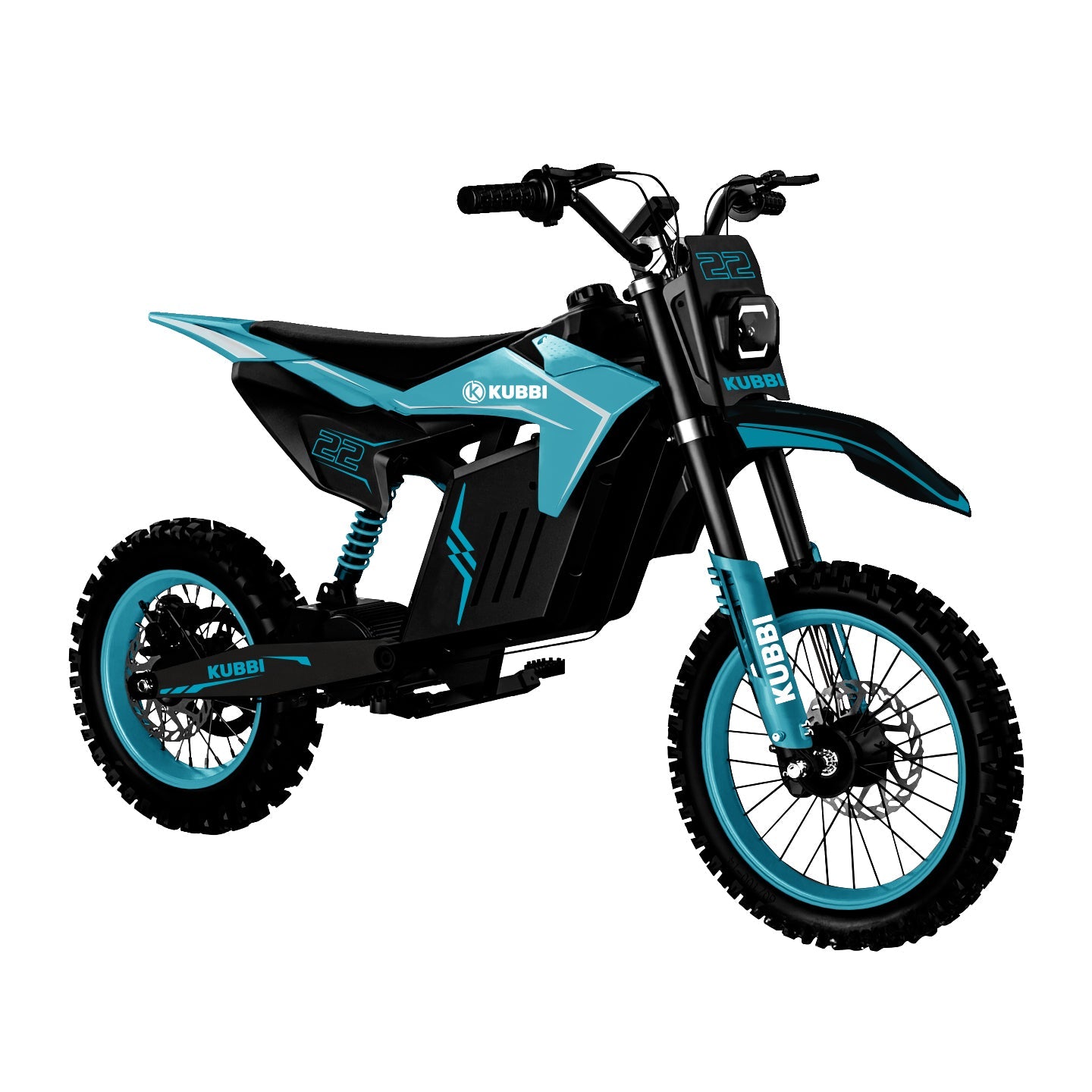 Kubbi K22 Electric Dirt Bike for teenagers with 2000W motor, off-road tires, and blue-black design
