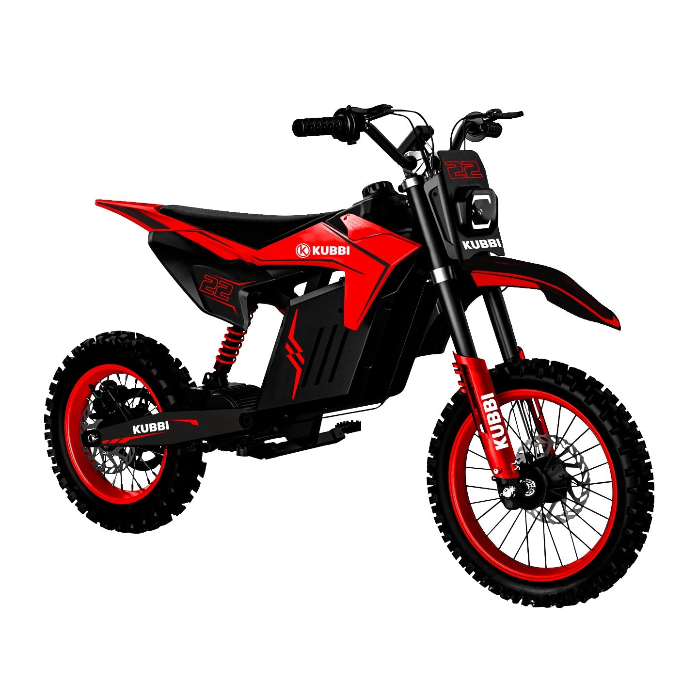 Kubbi K22 Electric Dirt Bike for teenagers with 2000W motor, red and black design, off-road tires, and durable build
