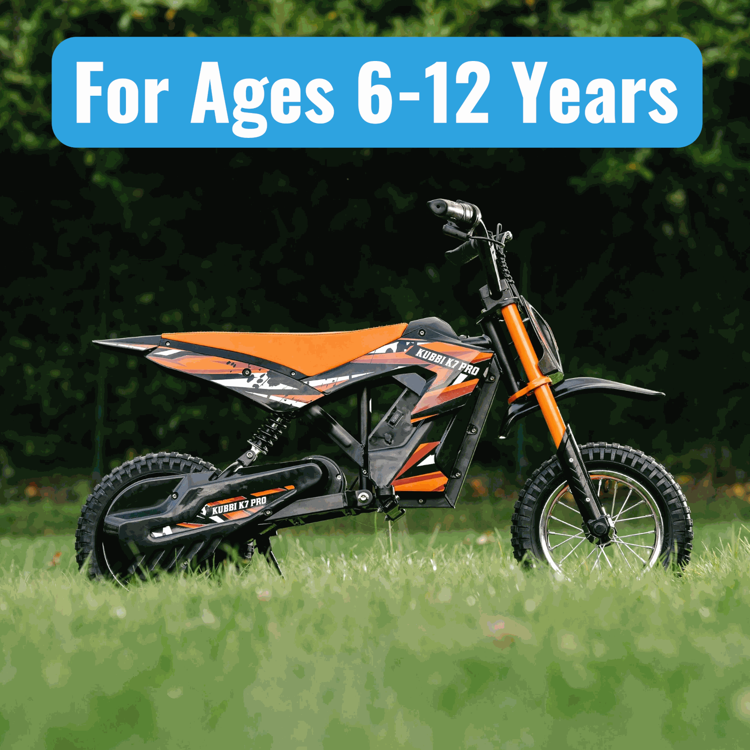 Kubbi K7 Pro Dirt Bike kids electric off-road bike orange black for ages 6-12 years