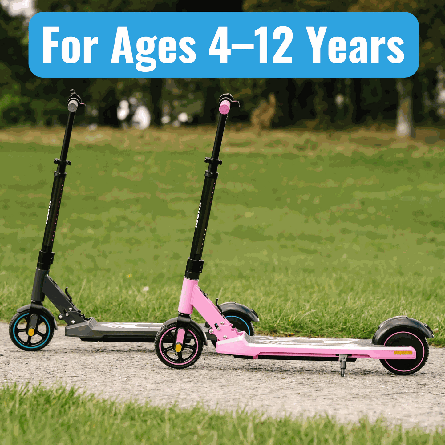 Kubbi S9 Pro electric scooters for kids aged 4 to 12 years in black and pink colors