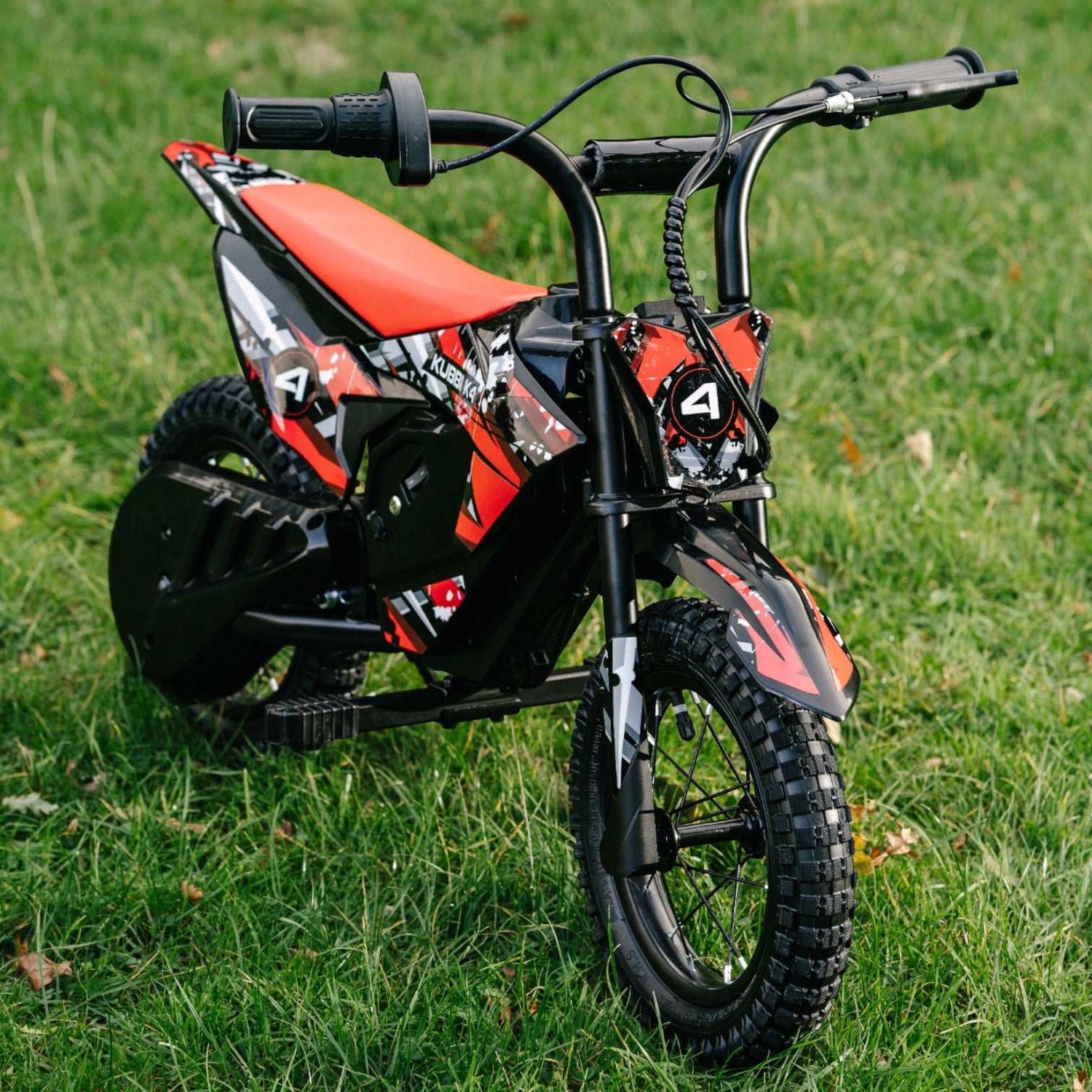 Kubbi K4 Dirt Bike kids electric off-road bike with 12-inch tires red and black design