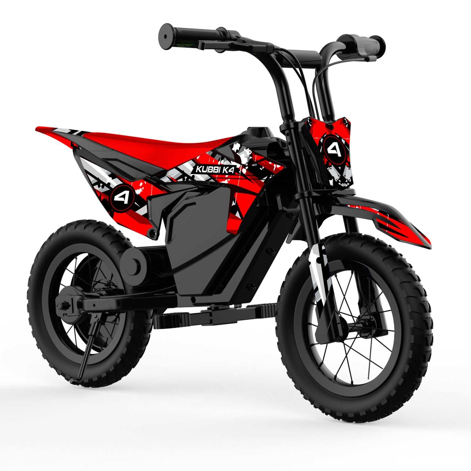 Kubbi K4 Dirt Bike kids electric dirt bike with 12-inch off-road tires and red black design