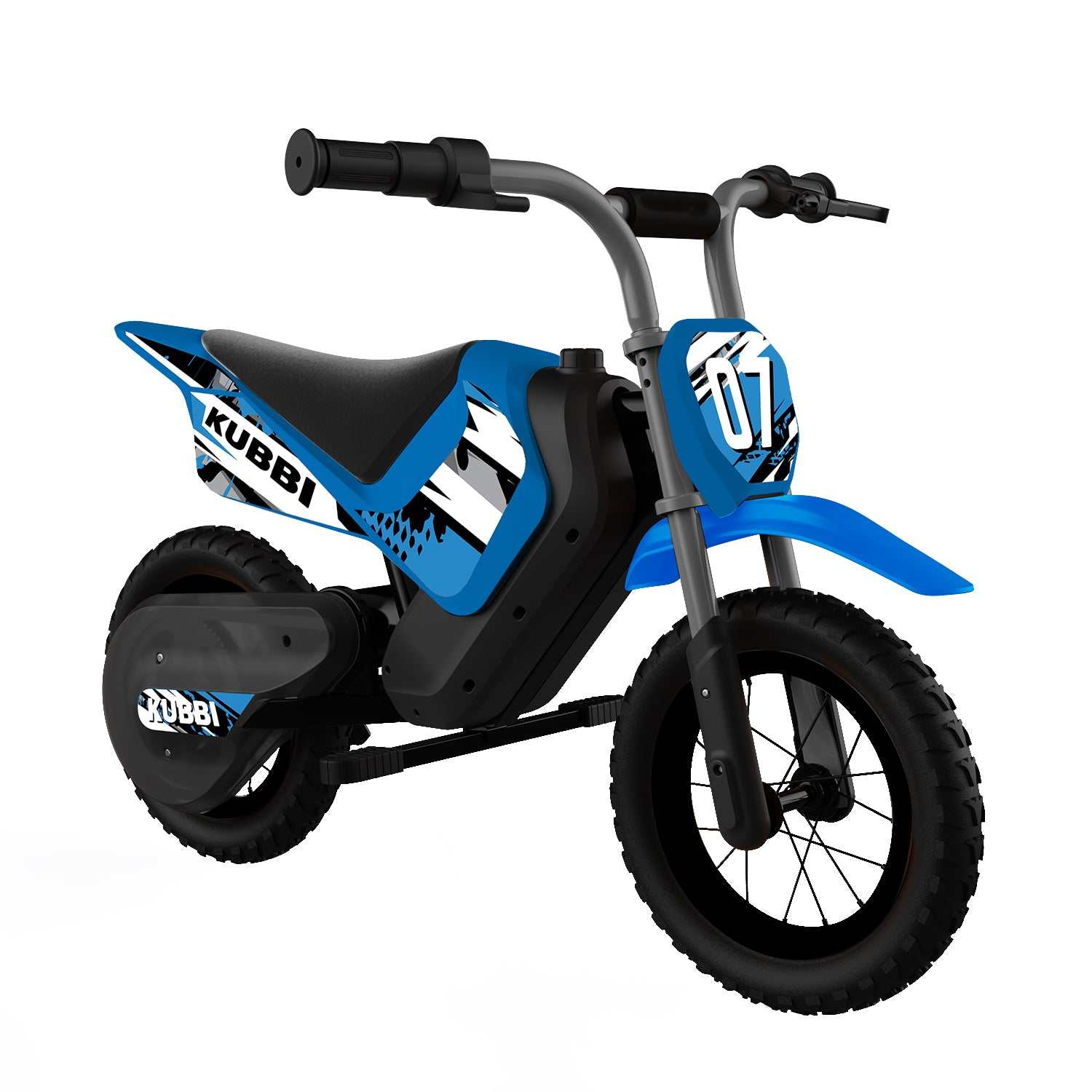 Kubbi Mini Dirt Bike blue electric kids off-road bike with 12-inch tires for ages 3 to 9 years