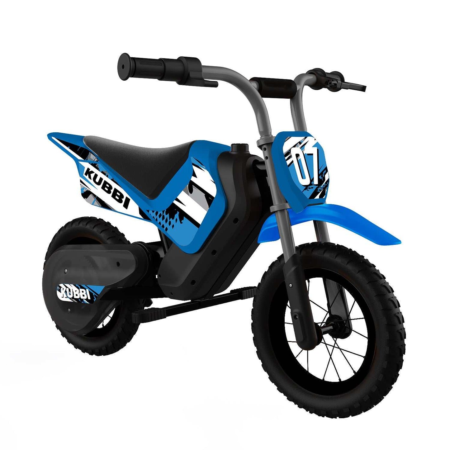 Kubbi Mini Dirt Bike blue electric kids off-road bike with 12-inch tires for ages 3 to 9 years